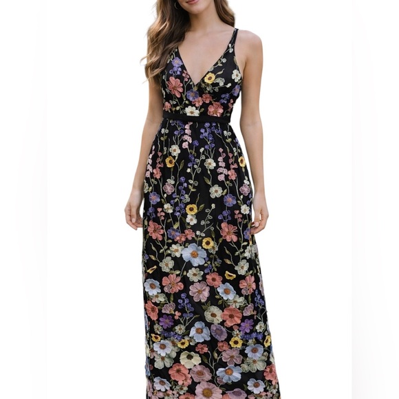 Azazie Dresses & Skirts - Azazie Atelier embroidered 3D mesh black Floral maxi dress